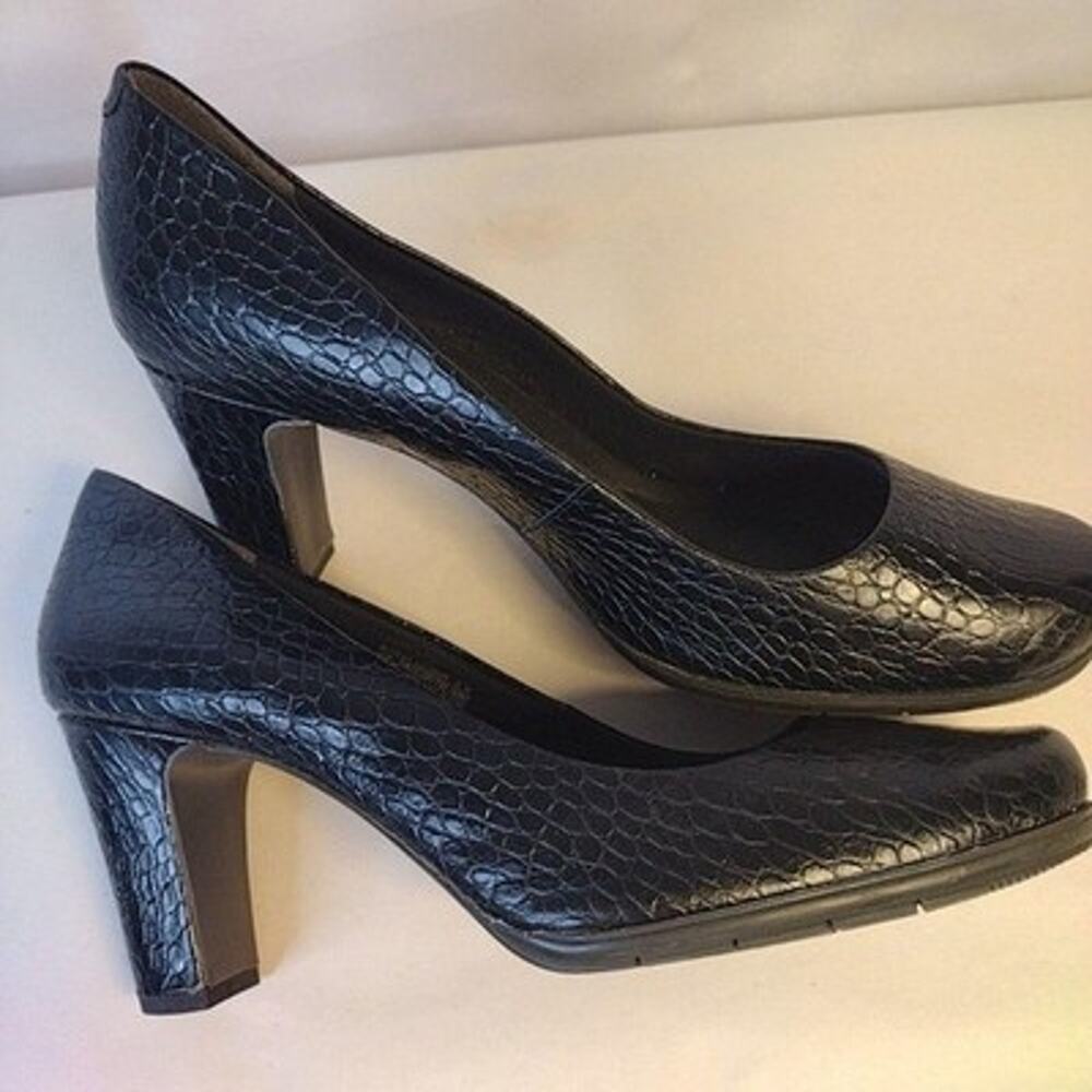 Rockport Shoes Womens Size 10.5 Black Croc Leather Round Toe Block Heel Pumps - Picture 6 of 9
